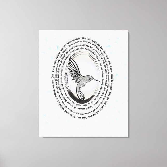 Lienzo acuarela de tinta de colibrí de oración inspirador (Anverso)
