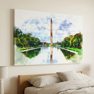 Lienzo Acuarela del Monumento a Washington con reflejo