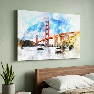 Lienzo acuarela del puente Golden Gate en San Francisco