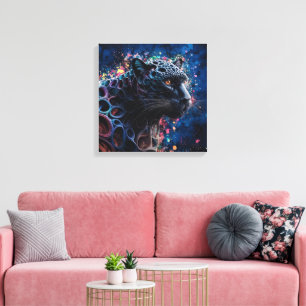 Lienzo Acuarela digital surrealista de una pantera negra