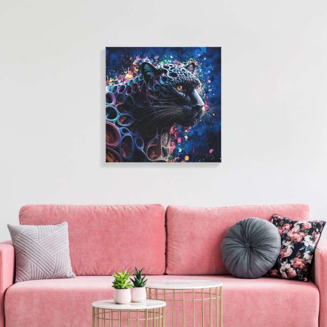 Lienzo Acuarela digital surrealista de una pantera negra (Insitu (Sala de estar))