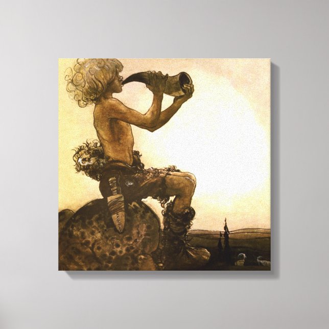 Lienzo acuarela "El pequeño pastor" de John Bauer (Anverso)