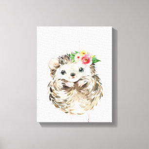 Lienzo Acuarela Floral Bebé Hedgehog, Woodland Animales