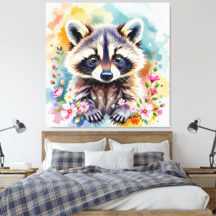 Lienzo Acuarela floral Raccoon