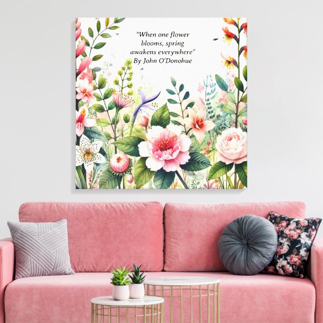 Lienzo Acuarela Flores Silvestres con Cita Floral de Prim (Insitu (Sala de estar))