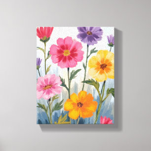Lienzo Acuarela Flores Silvestres   Pintura de Campo de F