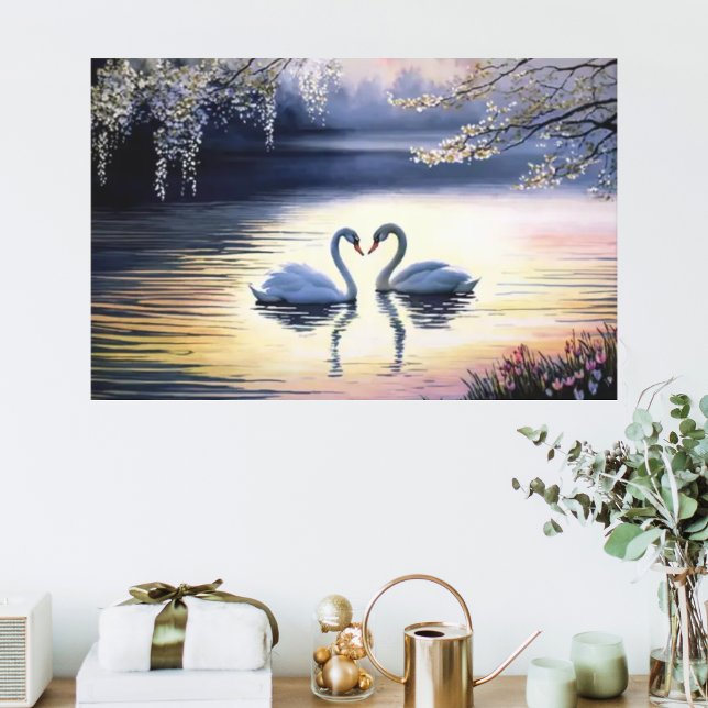 Lienzo Acuarela Hermosos Cisnes Blancos en el Lago (Subido por el creador)