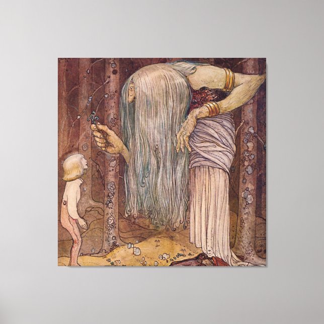 Lienzo Acuarela 'Hierba de Troll' de John Bauer (Anverso)