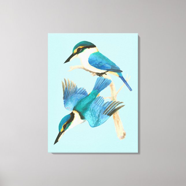 Lienzo Acuarela Kingfisher Birds Blue (Anverso)