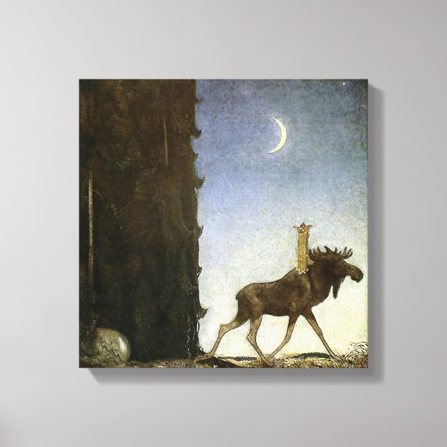 Lienzo Acuarela “Leap the Elk” de John Bauer (Anverso)