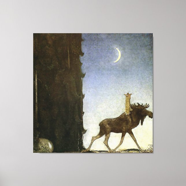 Lienzo Acuarela “Leap the Elk” de John Bauer (Anverso)