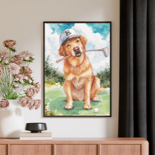 Lienzo Acuarela Lindo Golden Retriever Golf