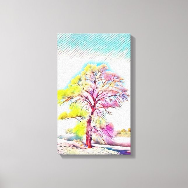 Lienzo Acuarela moderna de árboles nevados de colores (Anverso)