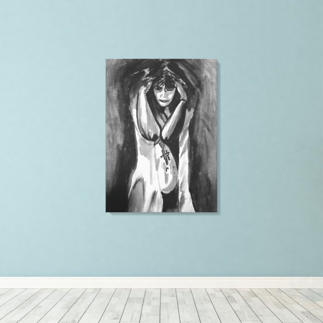 Lienzo Acuarela monocroma por Sara Motolanez (Insitu (piso de madera))