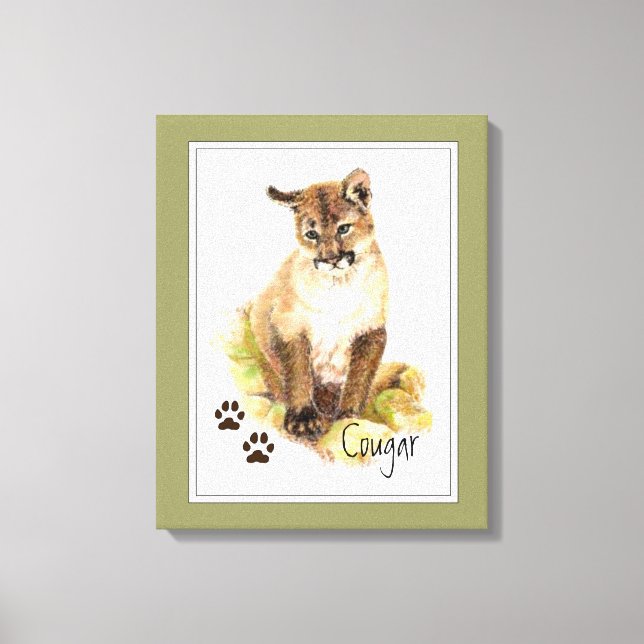 Lienzo Acuarela original Cubo de león Cougar Puma Mountai (Anverso)