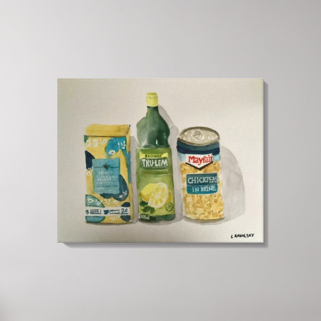 Lienzo Acuarela original "Té de Chamomile y jugo de limón (Anverso)