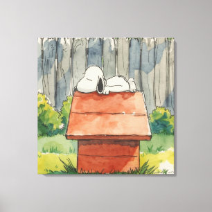 Lienzo Acuarela Perro Durmiendo en Casa de Perro Roja Art