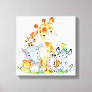 Lienzo Acuarela rosa Cute Safari Jungle Animales