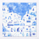 Lienzo Acuarela Santorini<br><div class="desc">Moderno paisaje acuático pintado en la localidad de Oia, en la soleada isla griega de Santorini, en un vibrante azul y blanco. Me gustaría estar ahí ahora mismo, bebiendo un vaso de vino fresco bajo el sol. Arte original de Nic Squirrell.</div>