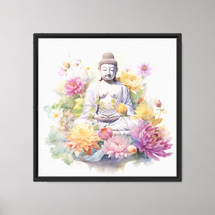 Lienzo Acuarela Serene Buda Flores Amarillas Rosa
