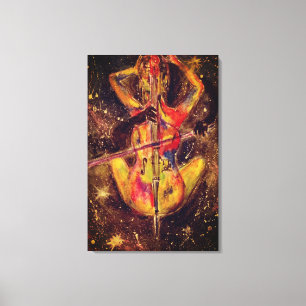Lienzo Acuarela - Sonata de Cello Espacial - Dama con Cel