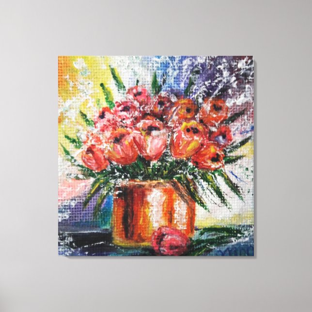 Lienzo Acuarela - Tulipanes en una olla (Anverso)