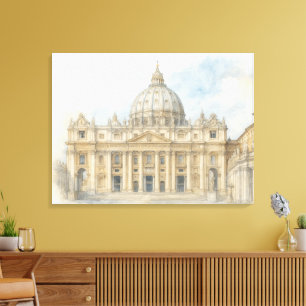 Lienzo Acuarela Vaticano Basílica de San Pedro Italia