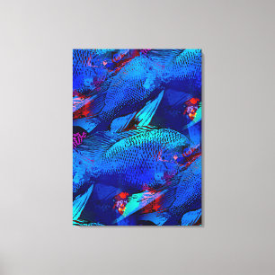 Lienzo Acuario Patrón de peces juguetón en Aqua Vivid Blu