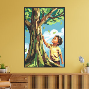 Lienzo Admiración de Niño: Póster de Árbol Moderno Vibran