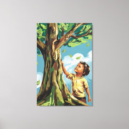 Lienzo Admiración de Niño: Poster Vibrante del Árbol Mode