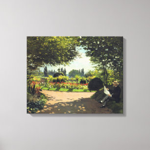 Lienzo Adolphe Monet leyendo en el jardín - Claude Monet