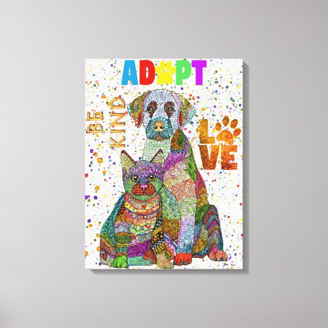 Lienzo Adopción y rescate de perros y gatos, adoptar ser  (Anverso)