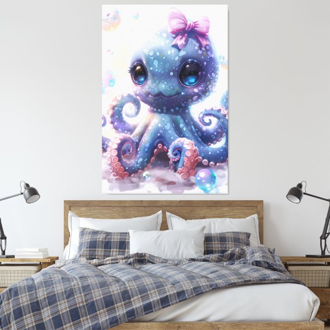 Lienzo Adorable Colorable Bebé Niña Octopus Art Print (Insitu(Dormitorio))