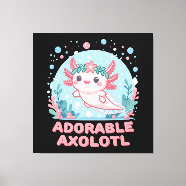 Lienzo Adorable Cursibilidad Acuática Axolotl (Anverso)