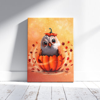 Lienzo Adorable fauna de un búho: Bosque de otoño