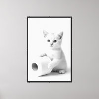 Adorable Gatito Blanco Sosteniendo Papel Higiénico