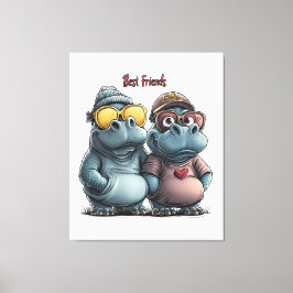 Lienzo Adorable Hippo Best Friends Wall Art