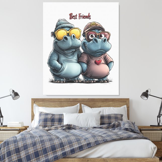 Lienzo Adorable Hippo Best Friends Wall Art (Insitu(Dormitorio))