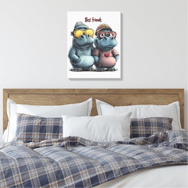 Lienzo Adorable Hippo Best Friends Wall Art (Insitu(Dormitorio))