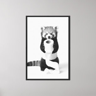 Lienzo Adorable Panda Rojo Sosteniendo Papel Higiénico Mi