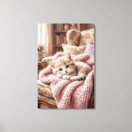 Lienzo Adorable Sleeping Kitten on Teddy Bear Oil Paintin