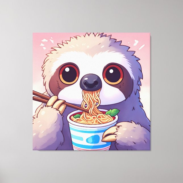 Lienzo Adorable Sloth Comating Ramen (Anverso)