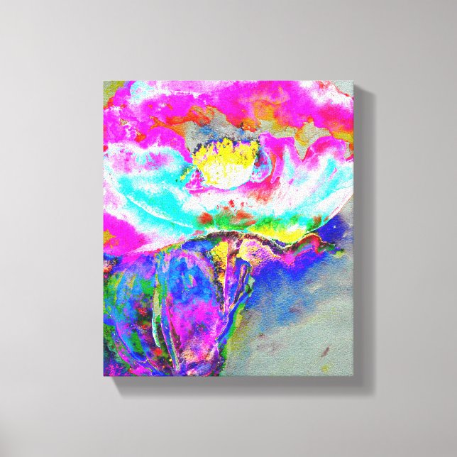 Lienzo Adormidera rosa, pintura floral acuarela (Anverso)