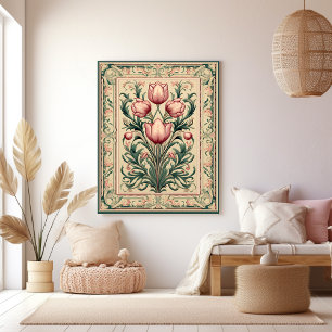 Lienzo Adorno de esmeralda medieval tulipán rosa polvorie