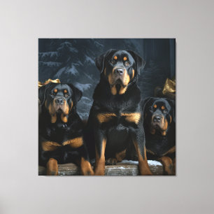 Lienzo Adorno de Navidad de trineo nevado Rottweiler