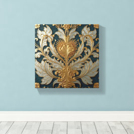 Lienzo Adorno Floral de Oro y Plata