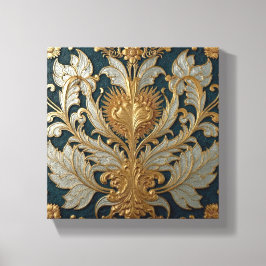 Lienzo Adorno Floral de Oro y Plata