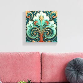 Lienzo Adorno Floral Turquesa y Naranja