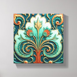 Lienzo Adorno Floral Turquesa y Naranja