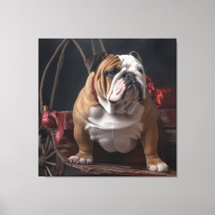 Lienzo Adorno Navideño Trineo Nevado Bulldog
